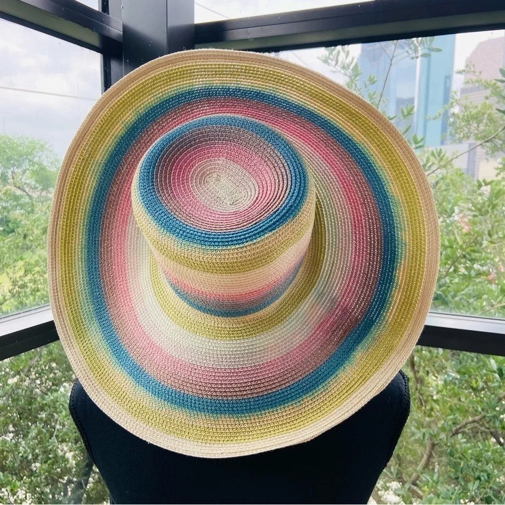 BEACH STRAW HAT Women's OS Multi-Color Swirl Coastal Cruise Summer Picnic Easter - Picture 1 of 5